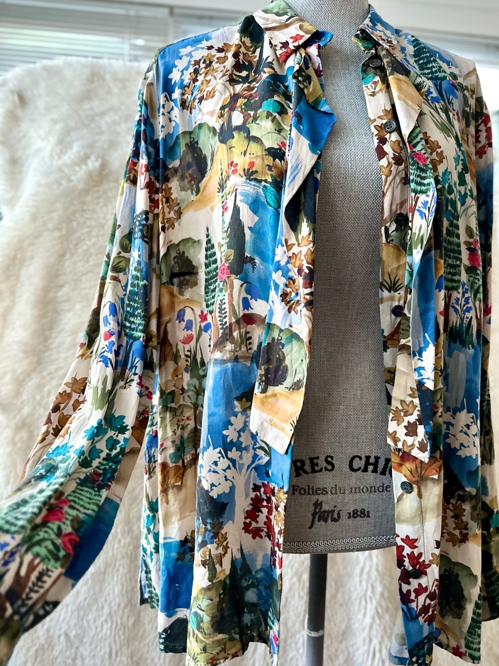 RIANI Scenic Nature Print Button Down Blouse Top - US 16 / DE 46 - 100% Viscose